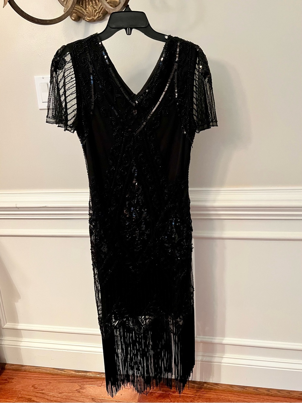 Vintage-Inspired Black Beaded Fringe Midi Dress - Picture 3 of 13
